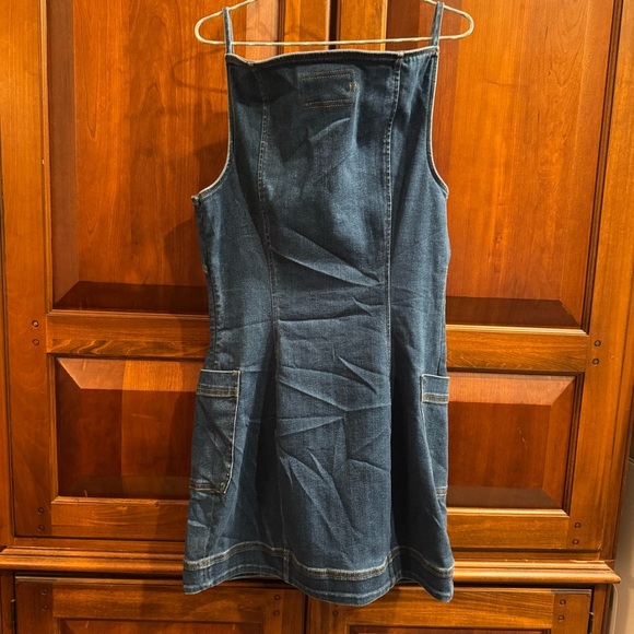 NWT Anthropologie Maeve High Square Neck Button Front Denim Mini Dress Sz large - Picture 8 of 14